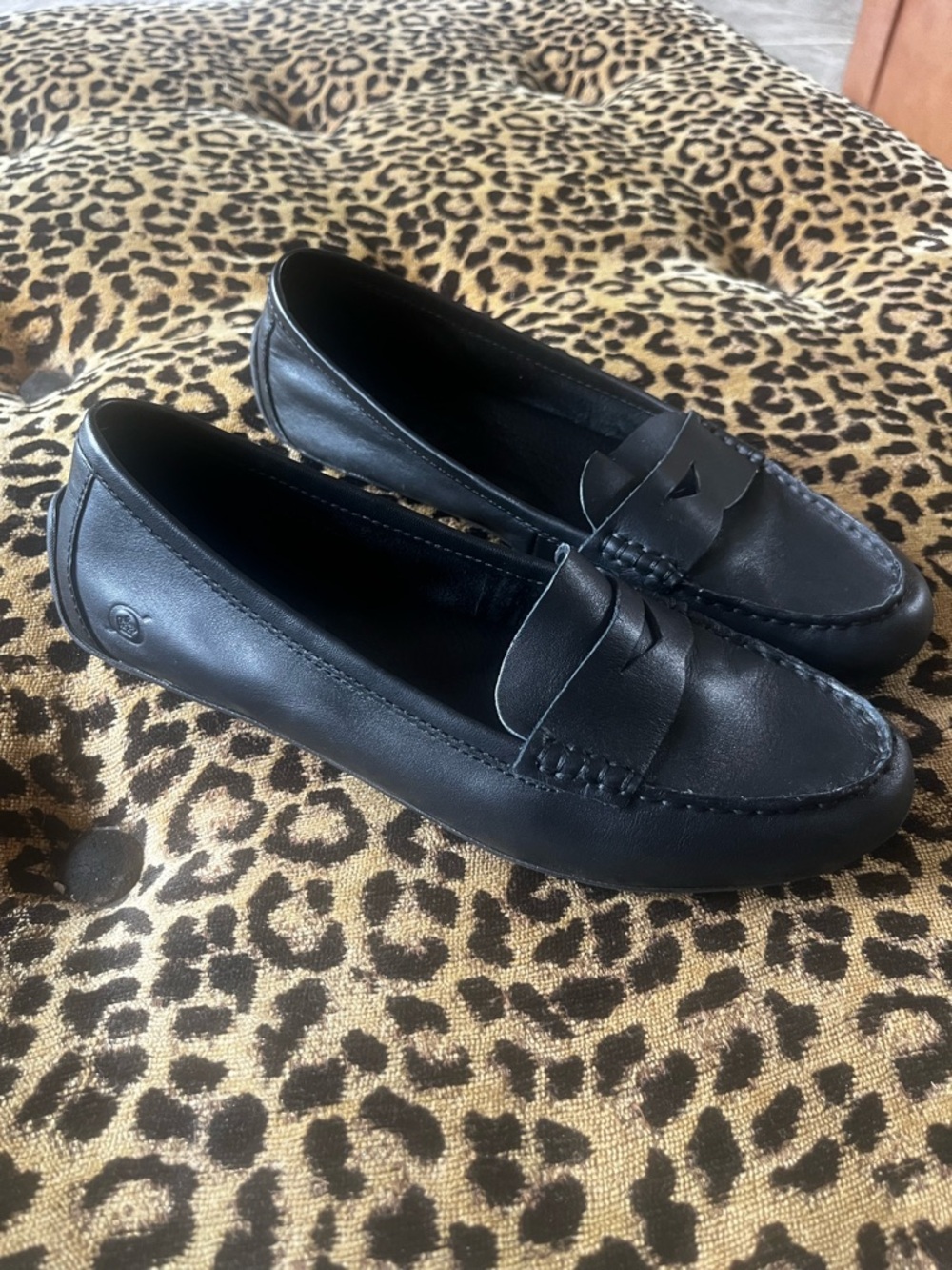 Born Stellar Black Leather Penny Loafers Comfort Nub Sole Womens Slip On SZ 7